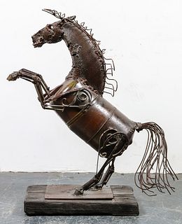Illegibly Signed Welded Metal Horse Sculpture