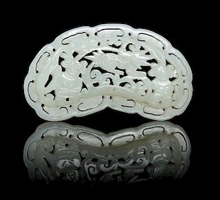 A Carved Pale Celadon Jade Plaque Length 2 3/4 inches.