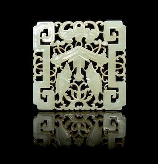 A Pierce Carved Jade Plaque Height 2 7/8 x width 3 inches.
