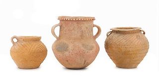 Three Neolithic Pottery Jars Height of tallest 7 1/2 inches.