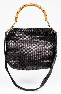Gucci Brown Woven Leather 'Bamboo' Handbag
