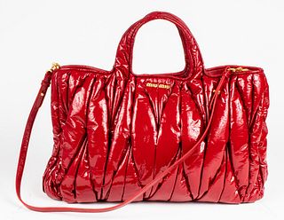 Miu Miu Red Patent Leather Matelasse Tote Bag