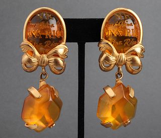 Nina Ricci Carved Intaglio Drop Earrings