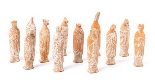 A Set of Twelve Painted Red Pottery Zodiac Figures Height of tallest 8 3/4 inches.