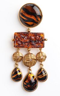 Yves Saint Laurent Gold-Tone & Poured Glass Brooch