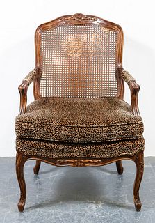 Louis XV Style Caned Back & Upholstered Fauteuil