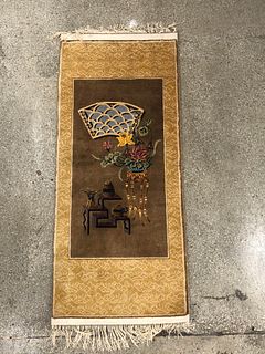 Chinese Silk Floral Potted Plant Rug, 4' 9" x 2'