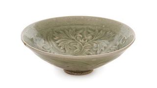 * A Yaozhou Celadon Glazed Porcelain Bowl Diameter 6 inches.