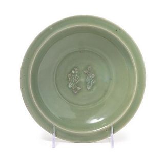 * A Longquan Celadon Glazed Porcelain Plate Diameter 8 inches.