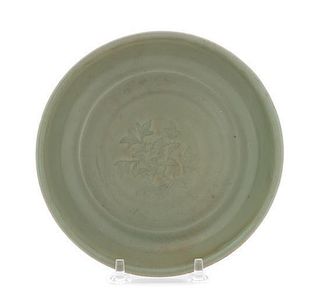 A Longquan Celadon Glazed Porcelain Shallow Plate Diameter 6 1/4 inches.