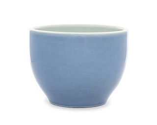 A Clair-de-Lune Glazed Porcelain Pot Height 4 5/8 x diameter 6 1/8 inches.