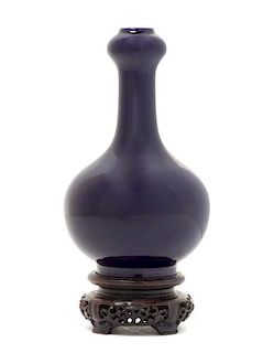 A Purplish Blue Glazed Porcelain Vase Height 4 1/2 inches.