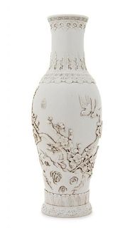A Soft Paste White Glazed Porcelain Vase Height 15 1/4 inches.