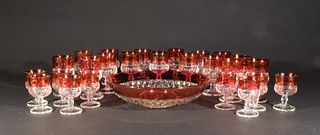26 Cranberry to Clear Bowl and Tiffin Kings Crown