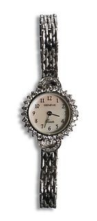 Geneve, Ladies 14K White Gold and Diamond Watch