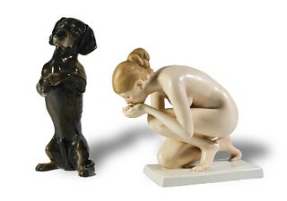 2 Rosenthal Porcelain Figures, Nude and Dachshund