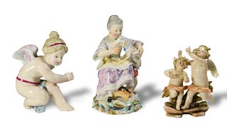 3 Porcelain Figures, Inc. Meissen Girl with Cat