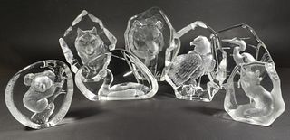 7 Mats Jonasson Etched Lead Crystal Animals