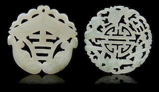 * Two Carved Jade Pendants Diameter 2 1/8 inches.