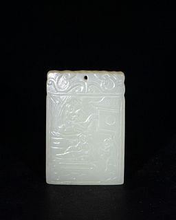 Chinese White Jade Plaque with Lingzhi