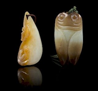 * Two Carved Jade Pendants Length of first 2 inches.