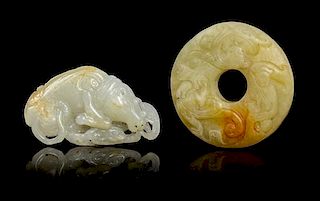 * Two Carved Jade Articles Length of longer 1 7/8 inches.