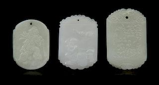 * Three Carved Jade Pendants Length of first 2 1/8 inches.