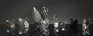 Swarovski, 4 Boxed Crystal Swans, One Signed