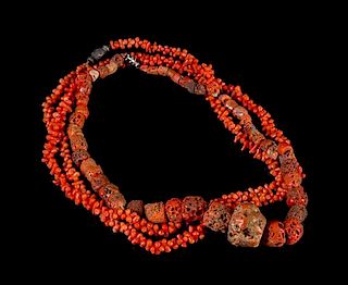 * Two Red Coral Necklaces Length of longer 19 1/2 inches.