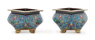 * A Pair of Cloisonne Enamel Censers Height of pair 2 3/4 inches.