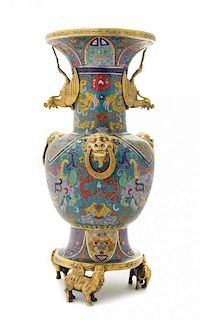 A Chinese Cloisonne Enameled Gilt Bronze Mounted Vase 18TH/19TH CENTURY Height 12 5/8 inches.