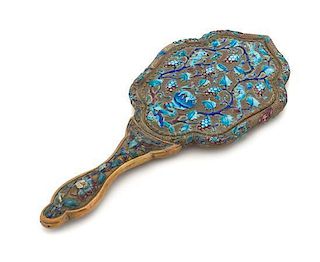 * An Enamel on Copper Hand Mirror Length 11 1/8 inches.