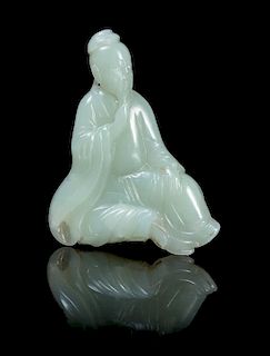 A Carved Celadon Jade Plaque Height 3 inches.