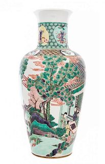 A Famille Verte Porcelain Vase Height 17 5/8 inches.