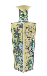 A Famille Jaune Porcelain Vase Height 19 1/2 inches.