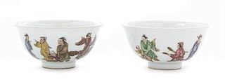 A Pair of Polychrome Enameled Porcelain Bowls Diameter of each 4 1/2 inches.