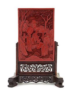 A Cinnabar Lacquer Plaque Height overall 12 1/2 inches.