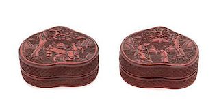 * A Matched Pair of Cinnabar Lacquer Boxes and Covers Width 4 1/4 inches.