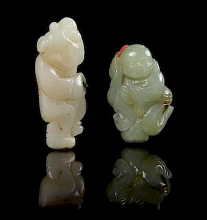 * Two Carved Jade Toggles Length of longer 2 1/4 inches.