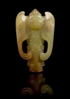 A Yellow Jade Pendant Length 2 1/4 inches.