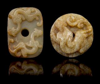 * Two Carved Jade Pendants Diameter of first 2 1/8 inches.