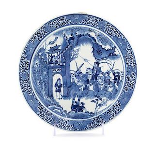 * A Blue and White Porcelain Dish Diameter 9 1/4 inches.