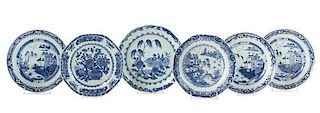 A Group of Six Chinese Export Blue and White Porcelain Plates Diameter of largest 9 3/4 inches.