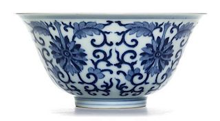 A Blue and White Porcelain Bowl POSSIBLY 19TH CENTURY Diameter 6 inches.