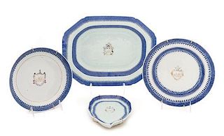 A Group of Four Chinese Export Blue and White Porcelain Articles Width of widest 14 inches.