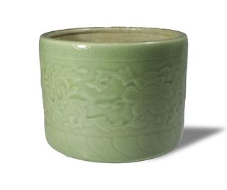 Chinese Celadon Pot with Flowers and Leaves, 20th Century