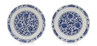 A Matched Pair of Blue and White Porcelain Dishes Diameter of pair 6 5/8 inches.