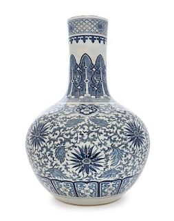 A Large Blue and White Porcelain Bottle Vase, Tianqiuping LIKELY 19TH CENTURY Height 22 inches.