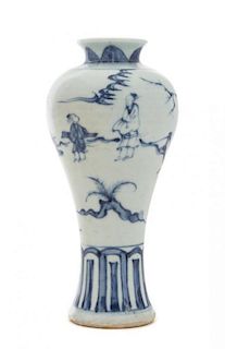 A Chinese Blue and White Vase, Meiping 19TH CENTURY Height 6 1/2 inches.