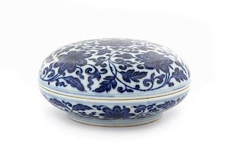 A Blue and White Circular Box and Cover Diameter 4 5/8 inches.